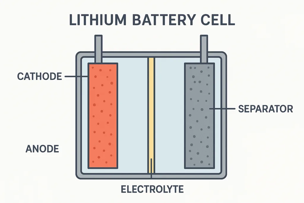Lithium cell structure with labeled components