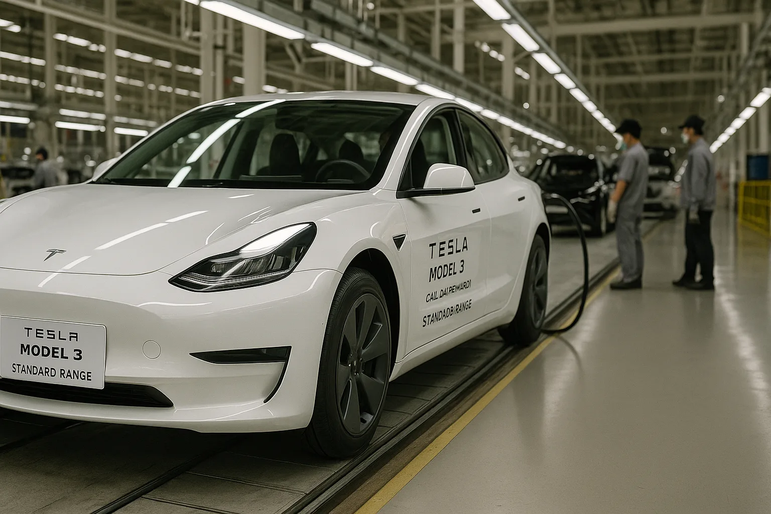 Tesla Model 3 Standard Range on the production line at Giga Shanghai with CATL battery label.