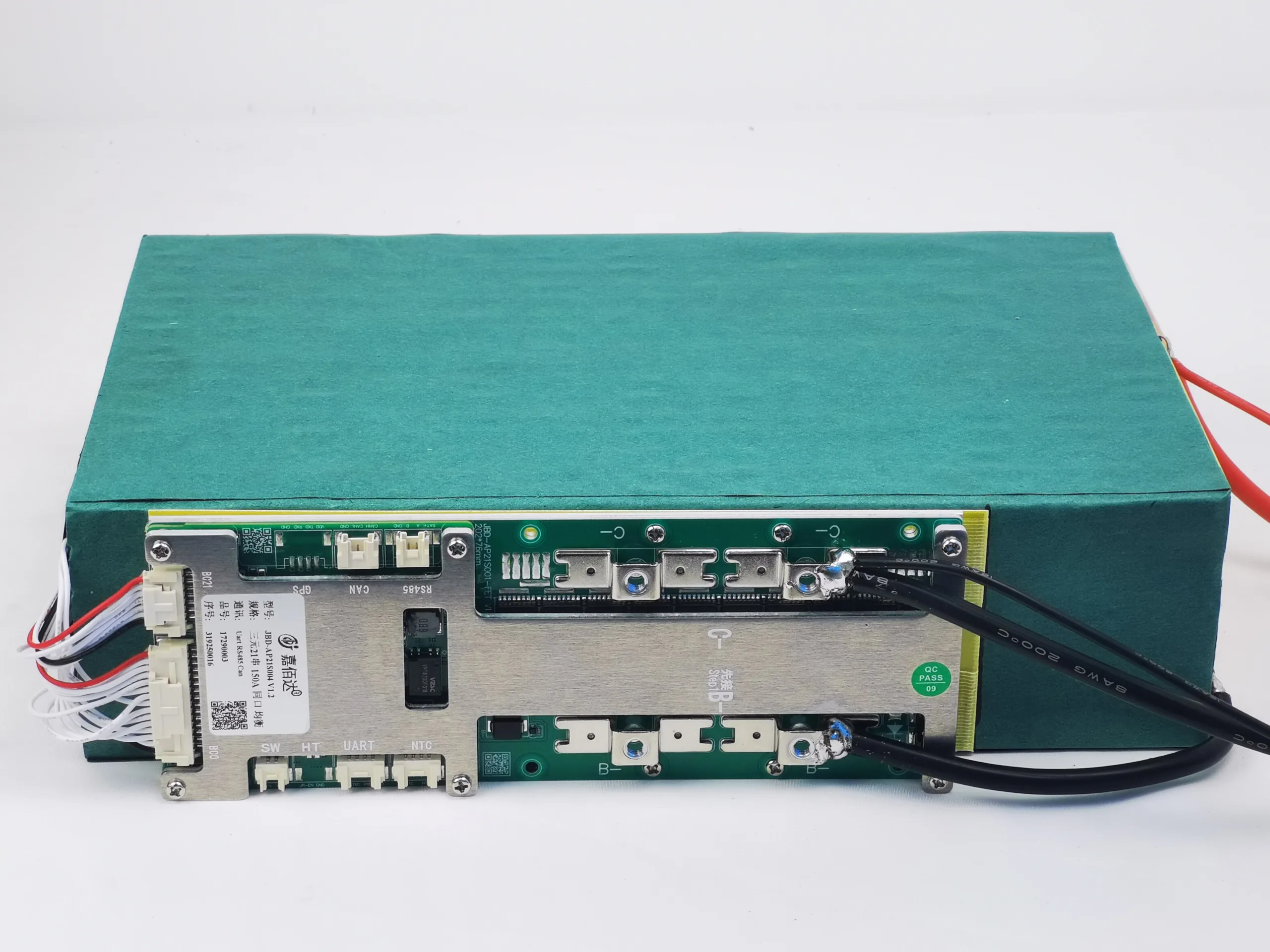 Close-up view of a rugged industrial LiFePO4 battery pack designed for heavy-duty medical equipment, showing Anderson connectors and a digital SOC display.