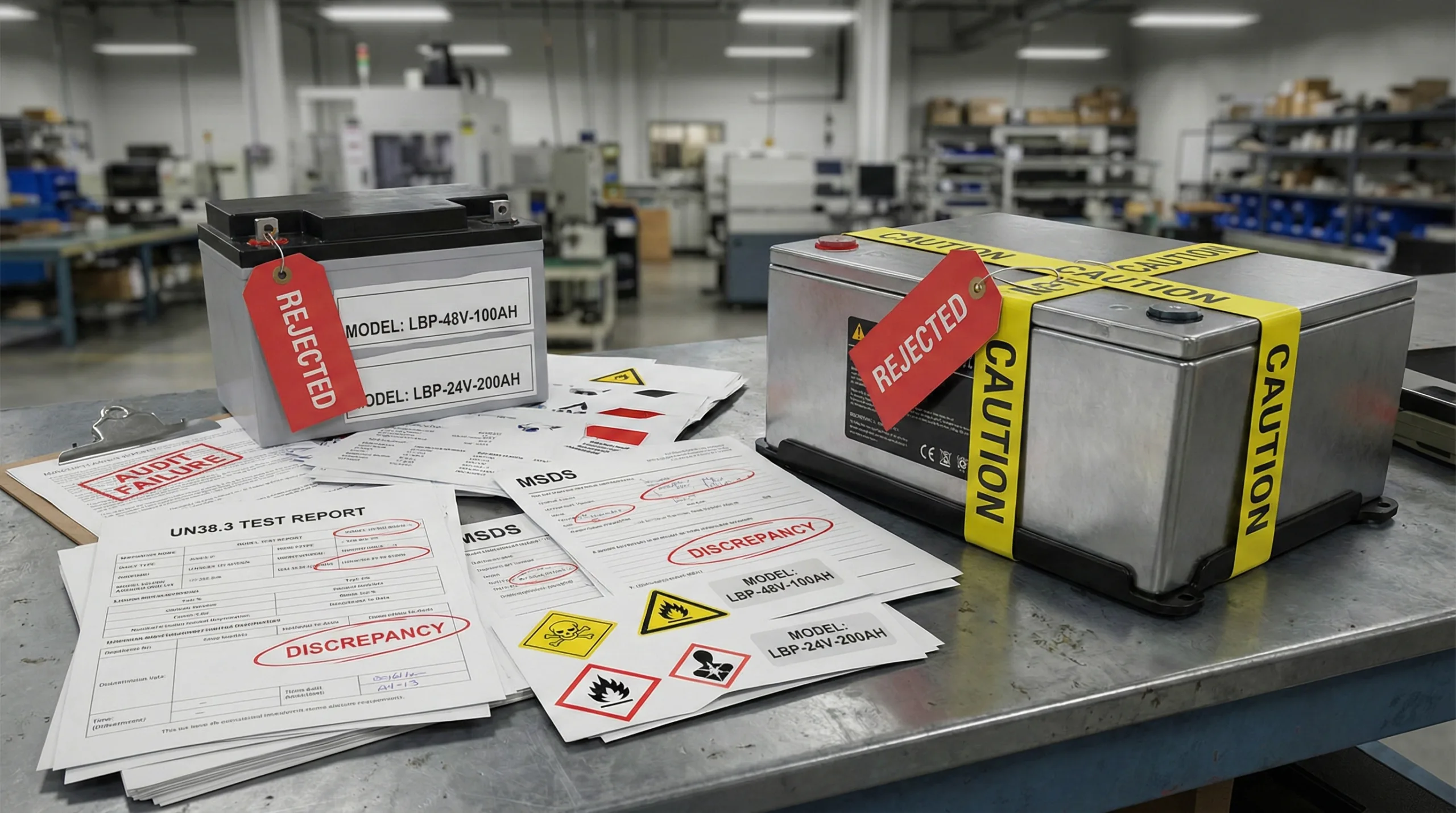 Two lithium battery packs marked with prominent red 